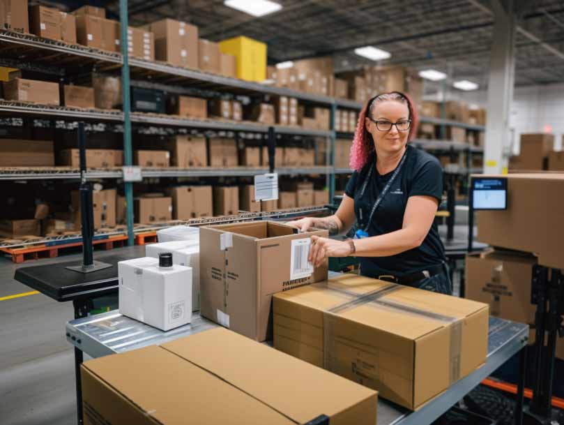 Worker packing goods for an online shop 